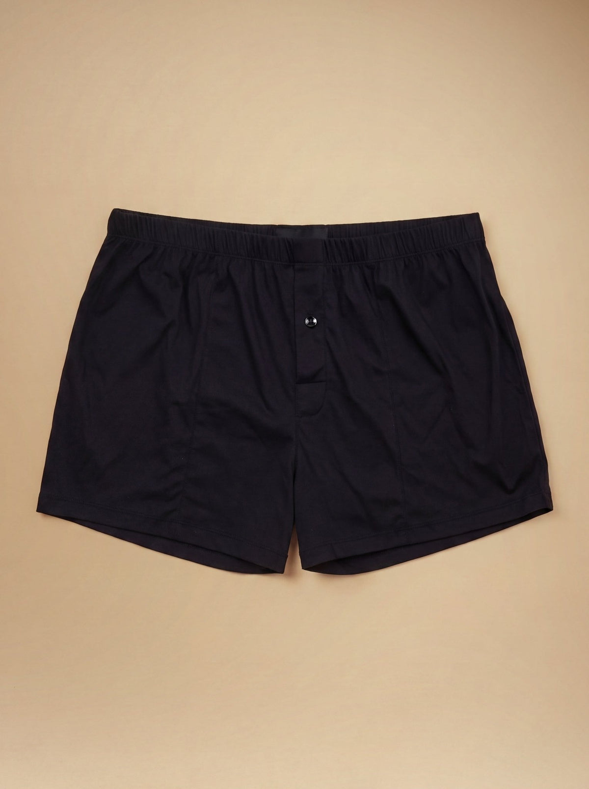 Men's black Mercerised cotton boxer short, front view.